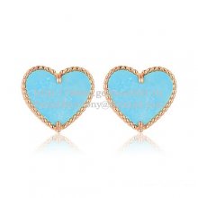 Van Cleef & Arpels Sweet Alhambra Heart Earrings Pink Gold With Turquoise Mother Of Pearl