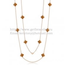 Van Cleef & Arpels Vintage Alhambra Necklace Pink Gold 10 Motifs With Tiger's Eye Mother Of Pearl