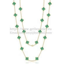 Van Cleef & Arpels Vintage Alhambra Necklace Yellow Gold 20 Motifs With Malachite Mother Of Pearl