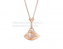 Replica Bvlgari Divas' Dream Sculpting Fan-Shaped Necklace Rose Gold with Mother of Pearl and Pave Diamonds