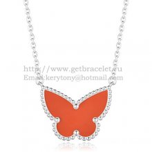 Van Cleef Arpels Lucky Alhambra Butterfly Pendant White Gold With Carnelian Mother Of Pearl