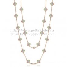 Van Cleef & Arpels Vintage Alhambra Necklace Pink Gold 20 Motifs With Gray Mother Of Pearl