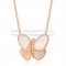 Van Cleef & Arpels Flying Butterfly Pendant Necklace Pink Gold With White Mother Of Pearl Diamonds