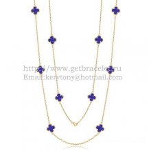 Van Cleef & Arpels Vintage Alhambra Necklace Yellow Gold 10 Motifs With Lapis Stone Mother Of Pearl