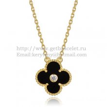 Van Cleef & Arpels Vintage Alhambra Pendant Yellow Gold With Black Agate Mother Of Pearl Round Diamonds