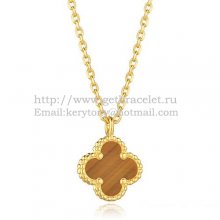 Van Cleef & Arpels Sweet Alhambra Pendant Yellow Gold With Tiger's Eye Mother Of Pearl 9mm