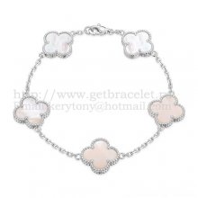 Van Cleef & Arpels Vintage Alhambra Bracelet 5 Motifs White Gold With White Mother Of Pearl