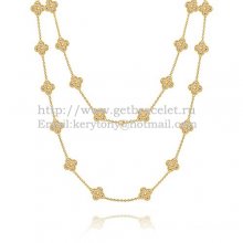 Van Cleef & Arpels Vintage Alhambra Long Necklace Yellow Gold 20 Motifs With Pave Diamonds