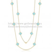Van Cleef & Arpels Vintage Alhambra Necklace Yellow Gold 10 Motifs With Turquoise Mother Of Pearl