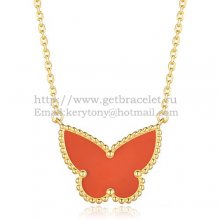 Van Cleef Arpels Lucky Alhambra Butterfly Pendant Yellow Gold With Carnelian Mother Of Pearl