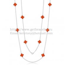 Van Cleef & Arpels Vintage Alhambra Necklace White Gold 10 Motifs With Carnelian Mother Of Pearl