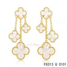 Fake Van Cleef & Arpels White Mother Of Pearl Yellow Gold Earrings