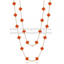 Van Cleef & Arpels Vintage Alhambra Necklace Pink Gold 20 Motifs With Carnelian Mother Of Pearl