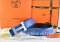 Hermes Reversible Belt Blue/Black Ostrich Stripe Leather With 18K Silver Spot Stripe H Buckle