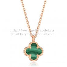 Van Cleef & Arpels Sweet Alhambra Pendant Pink Gold With Malachite Mother Of Pearl 9mm