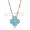 Van Cleef & Arpels Vintage Alhambra Pendant Pink Gold With Turquoise Mother Of Pearl Round Diamonds