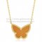 Van Cleef Arpels Lucky Alhambra Butterfly Pendant Yellow Gold With Tiger's Eye Mother Of Pearl
