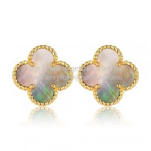 Van Cleef & Arpels Sweet Alhambra Earrings 15mm Yellow Gold With Gray Mother Of Pearl