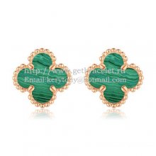Van Cleef & Arpels Sweet Alhambra Earrings 9mm Pink Gold With Malachite Mother Of Pearl