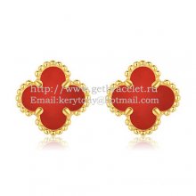 Van Cleef & Arpels Sweet Alhambra Earrings 9mm Yellow Gold With Carnelian Mother Of Pearl
