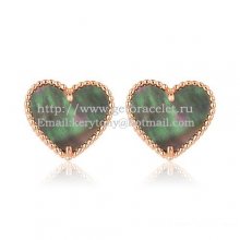 Van Cleef & Arpels Sweet Alhambra Heart Earrings Pink Gold With Gray Mother Of Pearl