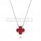 Van Cleef & Arpels Vintage Alhambra Pendant White Gold With Carnelian Mother Of Pearl 15mm