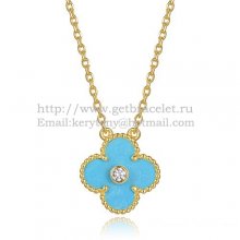 Van Cleef & Arpels Vintage Alhambra Pendant Yellow Gold With Turquoise Mother Of Pearl Round Diamonds