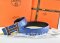 Hermes Reversible Belt Blue/Black Ostrich Stripe Leather With 18K Black Silver Width H Buckle