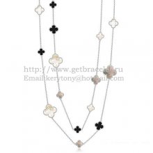 Van Cleef & Arpels Magic Alhambra Necklace White Gold 16 Motifs With Black Agate White Gray Mother Of Pearl