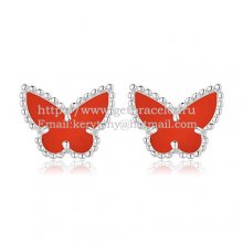Van Cleef & Arpels Sweet Alhambra Butterfly Earrings White Gold With Carnelian Mother Of Pearl