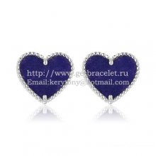 Van Cleef & Arpels Sweet Alhambra Heart Earrings White Gold With Lapis Stone Mother Of Pearl