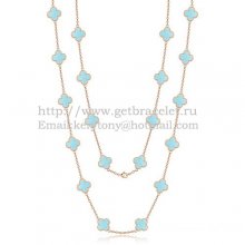 Van Cleef & Arpels Vintage Alhambra Necklace Pink Gold 20 Motifs With Turquoise Mother Of Pearl