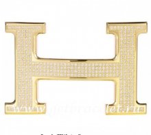Hermes Reversible Belt 18k Gold Plated H Buckle with Full Diamonds