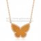 Van Cleef Arpels Lucky Alhambra Butterfly Pendant Pink Gold With Tiger's Eye Mother Of Pearl