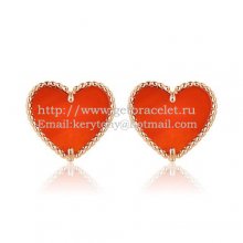 Van Cleef & Arpels Sweet Alhambra Heart Earrings Pink Gold With Carnelian Mother Of Pearl