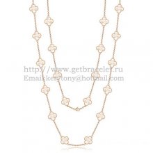 Van Cleef & Arpels Vintage Alhambra Necklace Pink Gold 20 Motifs With White Mother Of Pearl