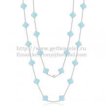 Van Cleef & Arpels Vintage Alhambra Necklace White Gold 20 Motifs With Turquoise Mother Of Pearl