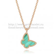 Van Cleef Arpels Lucky Alhambra Butterfly Necklace Pink Gold With Malachite Mother Of Pearl
