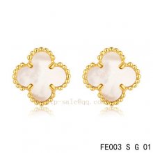 Cheap Van Cleef & Arpels Clover White Mother Of Pearl Yellow Gold Earrings