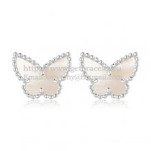 Van Cleef & Arpels Sweet Alhambra Butterfly Earrings White Gold With White Mother Of Pearl