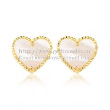 Van Cleef & Arpels Sweet Alhambra Heart Earrings Yellow Gold With White Mother Of Pearl