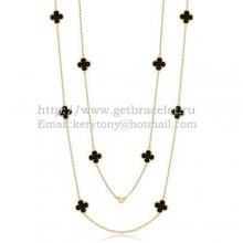 Van Cleef & Arpels Vintage Alhambra Necklace Yellow Gold 10 Motifs With Black Agate Mother Of Pearl